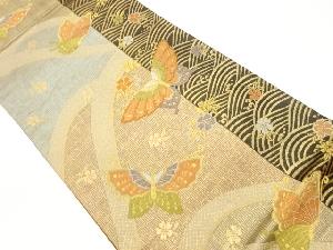 蝶・荒波・桜に幾何学模様織出し袋帯